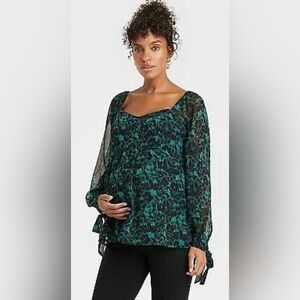 Long Sleeve Corsetry Woven Shirt Isabel Maternity Black Green Size Large